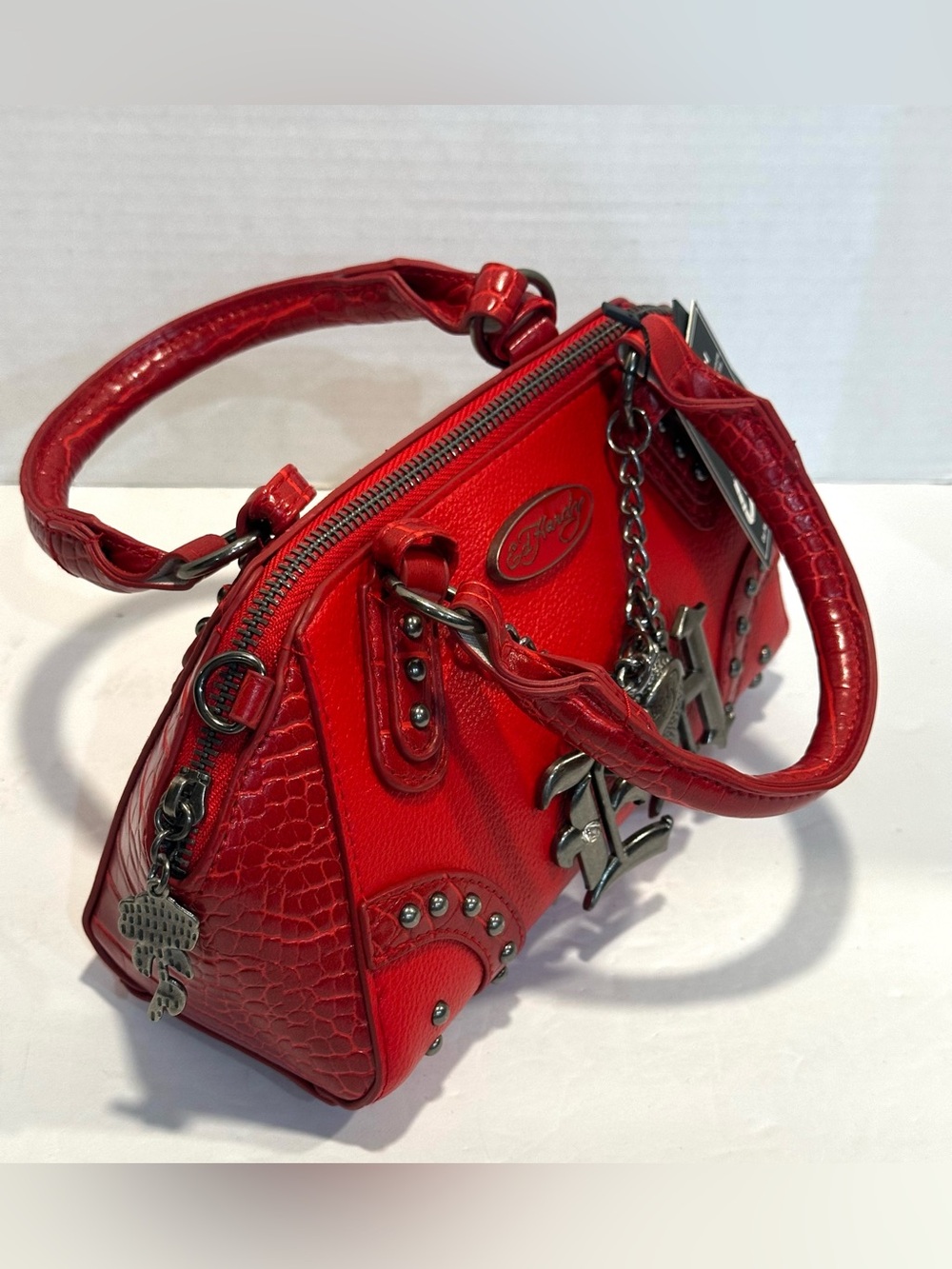 Ed Hardy Red  Satchel Handbag with Charm Accents - Picture 5 of 13